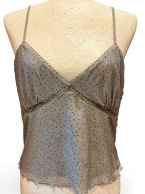 Abound Lace Trimmed V-Neck Green w/small Pink Flowers Cami Top.